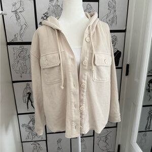 Cream corduroy button up jacket with hood